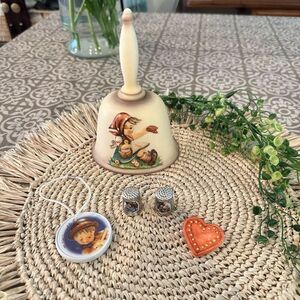 M. I Hummel Vintage Lot of Thimble, Pin,‎ Medallion Ornament & 1979 Bell